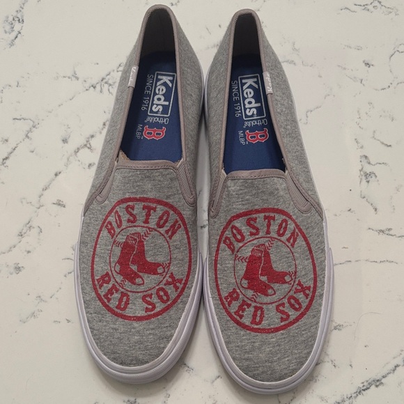 Keds Other - Keds Gray Slip-On Loafers with Red Boston Red Sox Emblem